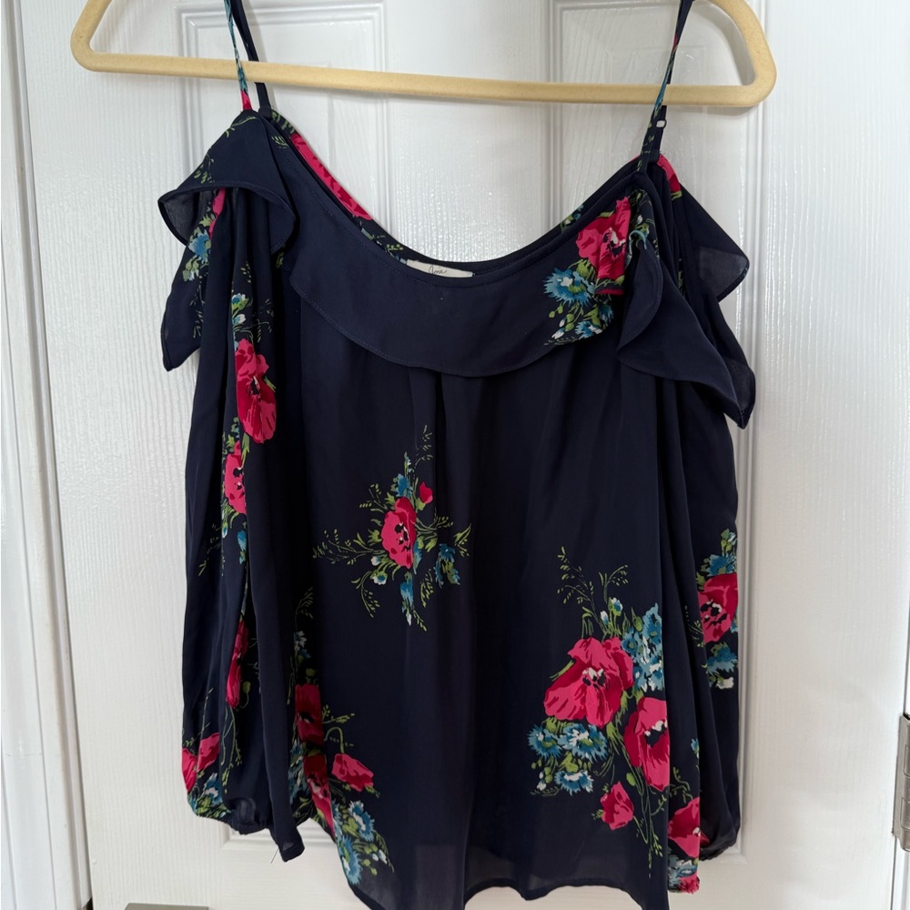 Joie Navy Floral Cold-Shoulder Blouse – Size S
